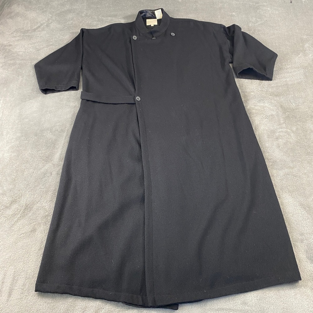J. Jill Wool Coat Womens L Black Asymmetrical Button Longline Mandarin Collar